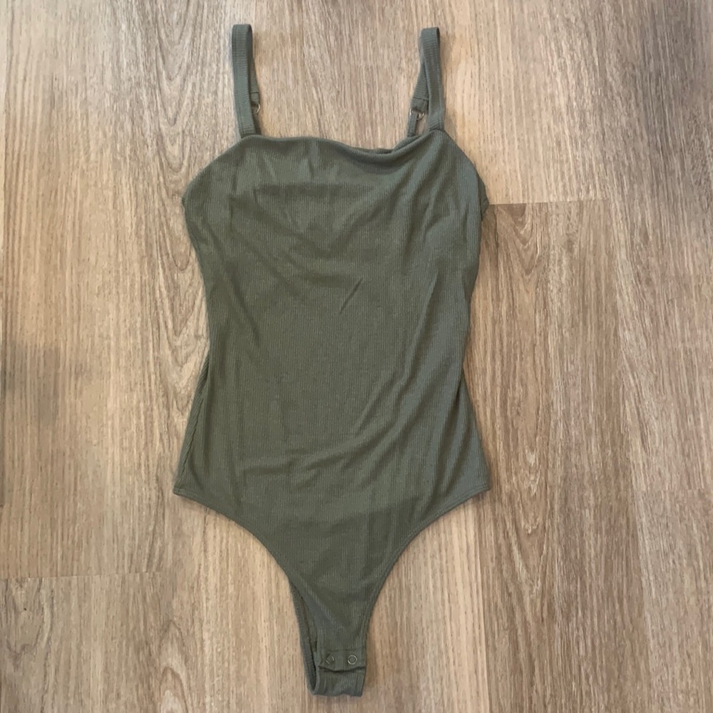 Hollister Ribbed Slim Tank Bodysuit Olive Green Size XS